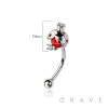RED ROUND CZ LADYBUG 316L SURGICAL STEEL CURVED BARBELL/EYEBROW